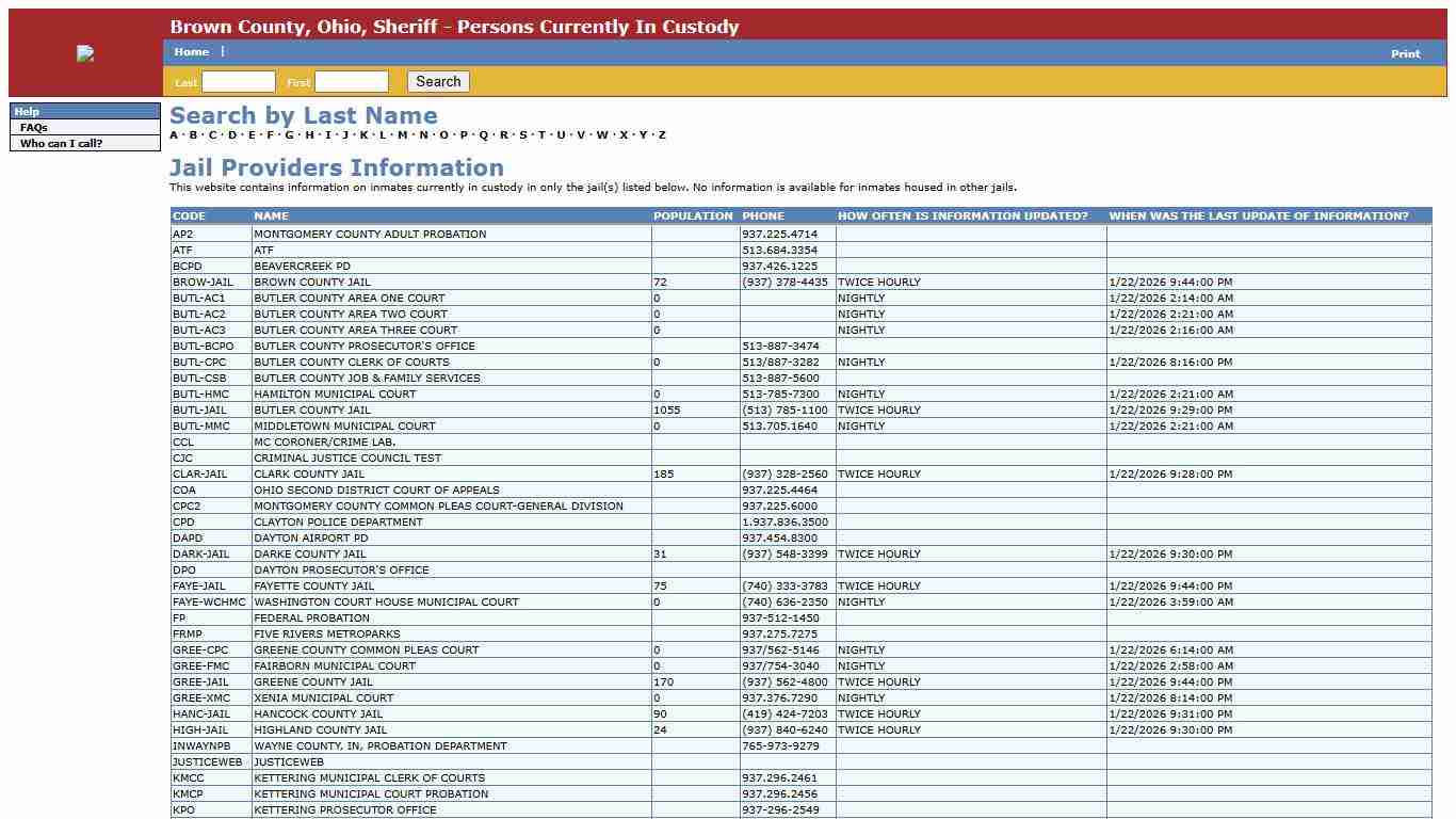 Brown County, Ohio, Sheriff - Persons Currently In Custody